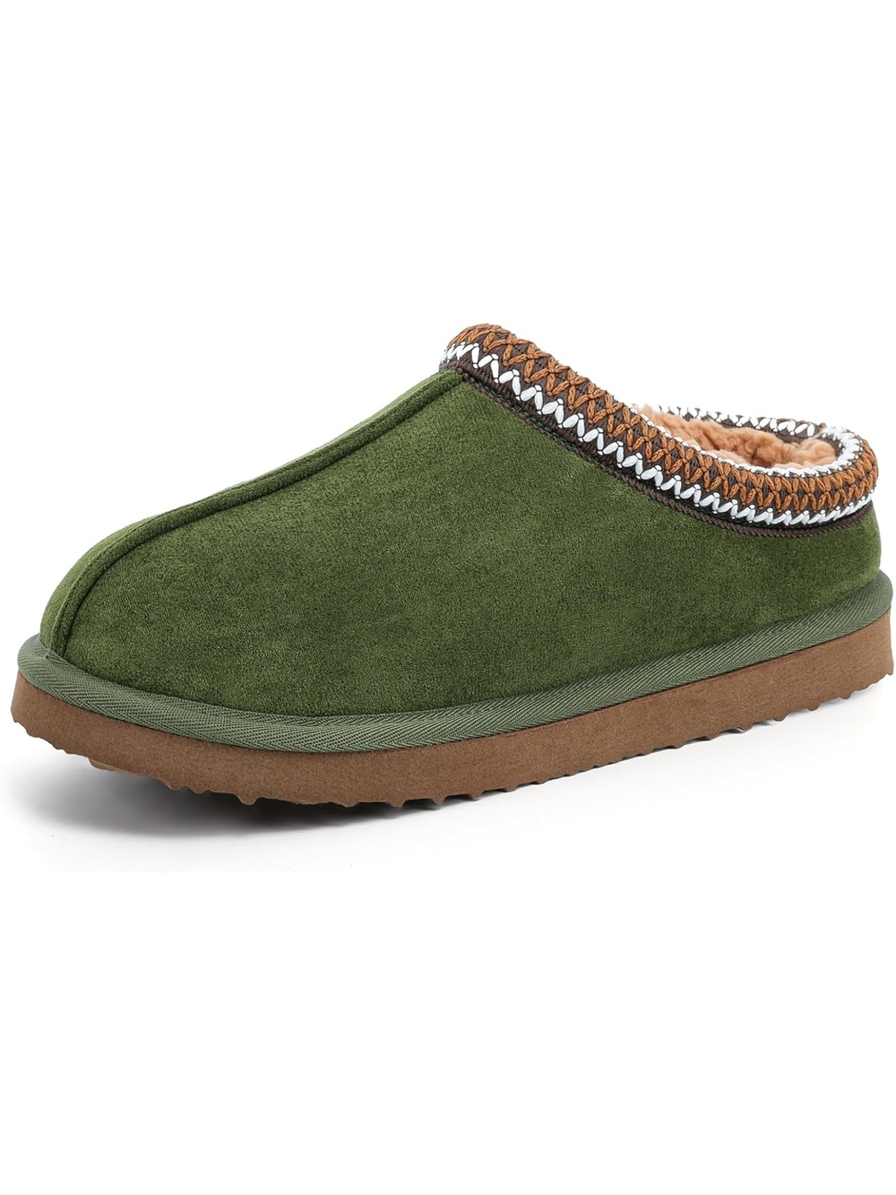 Women's Green Closed Toe Non Slip Classic Fuzzy Mule Clogs Ankle Slipper